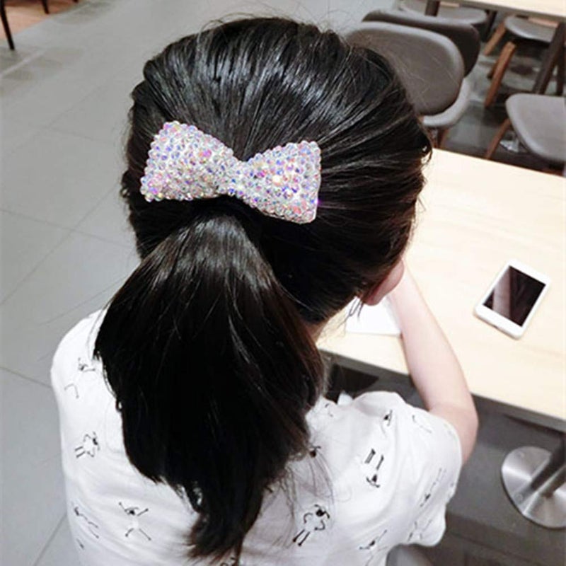 Xiwstar 2Pcs Luxury Bling Crystal Hair Bands Korean Fashion Rhinestone Bracelet Hair Bow Ties Scrunchies for Women Girls - Image 3